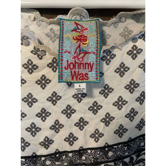 Johnny Was Rio 100% Silk Boho Blouse Top Tunic Embroidered Hems Sz L - Picture 3 of 5